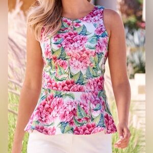 NWT Boston Proper Hydrangea Fleurs Scuba Peplum High Neck Top, Size M - Chic
